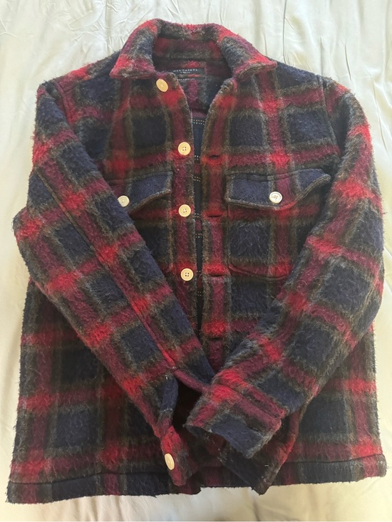 All Saints Other - All Saints Red and Navy Plaid Lightweight Shirt Jacket